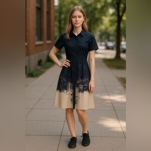 Elegant Navy and Beige Dress